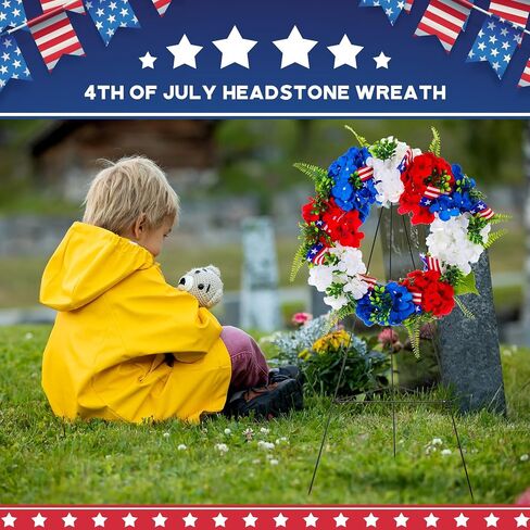 Crowye 2 Sets 4th of July Cemetery Wreath Set 2 Pcs 15.75in Patriotic Gravestone Wreath 2 Pcs 30 in Easel Stand Cemetery Wreath Stand Headstone Wreath Grave Wreath for Memorial Independence Day in Saudi Arabia