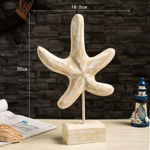 3Pcs Wood Handmade Beach Style Décor Beach Nautical Style Figurines Starfish/Conch/Seahorse Figurines for Living Room Home Decor in Saudi Arabia