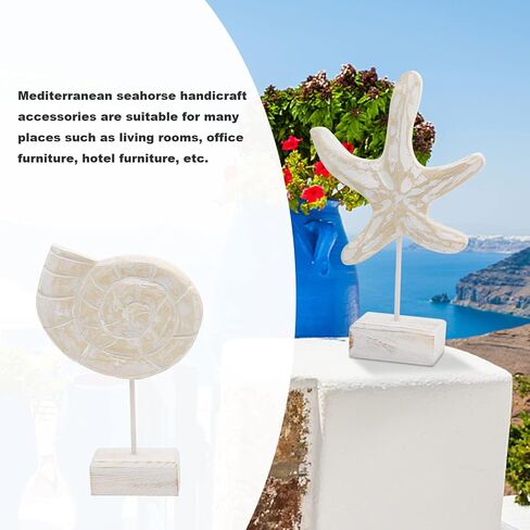 3Pcs Wood Handmade Beach Style Décor Beach Nautical Style Figurines Starfish/Conch/Seahorse Figurines for Living Room Home Decor in Saudi Arabia