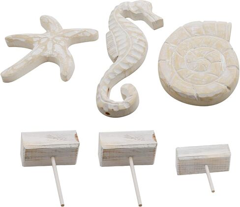 3Pcs Wood Handmade Beach Style Décor Beach Nautical Style Figurines Starfish/Conch/Seahorse Figurines for Living Room Home Decor in Saudi Arabia