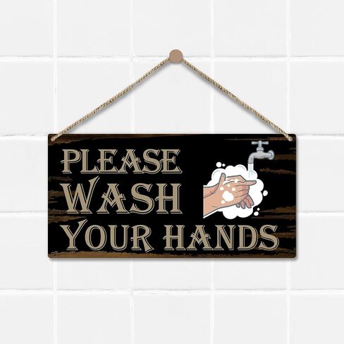 Bathroom Sign Please Wash Your Hand Sign, Wood Hanging Plaque Door Shelf Decor, Home Farmhouse Kitchen Toilet Decor Wooden Sign, Bathroom Decor Wall Art Gift -28 in Saudi Arabia