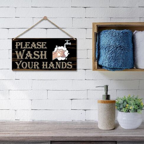 Bathroom Sign Please Wash Your Hand Sign, Wood Hanging Plaque Door Shelf Decor, Home Farmhouse Kitchen Toilet Decor Wooden Sign, Bathroom Decor Wall Art Gift -28 in Saudi Arabia