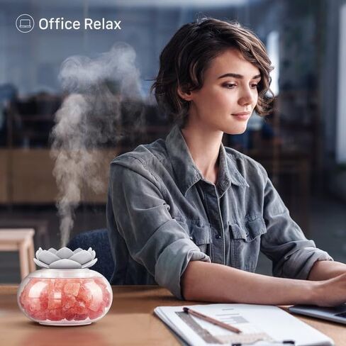 موزع روائح الزيوت العطرية للعلاج العطري: موزع مصباح ملح Vyaime للمنزل وغرفة النوم والمكتب، كريستال وردي من الهيمالايا لطيف لوتس إيقاف تلقائي 7 ألوان LED ضوء ليلي - VY0818 in Kuwait