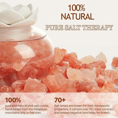 موزع روائح الزيوت العطرية للعلاج العطري: موزع مصباح ملح Vyaime للمنزل وغرفة النوم والمكتب، كريستال وردي من الهيمالايا لطيف لوتس إيقاف تلقائي 7 ألوان LED ضوء ليلي - VY0818 in Kuwait