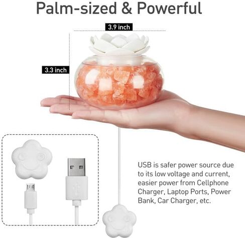 موزع روائح الزيوت العطرية للعلاج العطري: موزع مصباح ملح Vyaime للمنزل وغرفة النوم والمكتب، كريستال وردي من الهيمالايا لطيف لوتس إيقاف تلقائي 7 ألوان LED ضوء ليلي - VY0818 in Kuwait