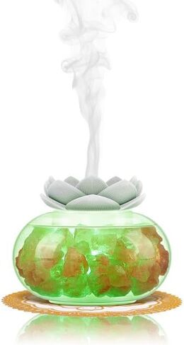 موزع روائح الزيوت العطرية للعلاج العطري: موزع مصباح ملح Vyaime للمنزل وغرفة النوم والمكتب، كريستال وردي من الهيمالايا لطيف لوتس إيقاف تلقائي 7 ألوان LED ضوء ليلي - VY0818 in Kuwait