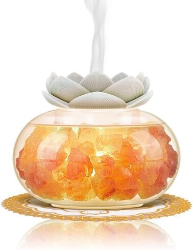موزع روائح الزيوت العطرية للعلاج العطري: موزع مصباح ملح Vyaime للمنزل وغرفة النوم والمكتب، كريستال وردي من الهيمالايا لطيف لوتس إيقاف تلقائي 7 ألوان LED ضوء ليلي - VY0818 in Kuwait