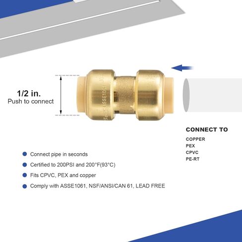 مجموعة تركيب أنابيب PEX مقاس 1/2 بوصة، مجموعة تركيب دفع نحاسية مقاس 1/2 بوصة مع كوع 90 درجة، نقطة الإنطلاق والوصلة، ادفع للتوصيل للاتصال السريع بحزمة أنابيب PEX المكونة من 12 قطعة in Kuwait