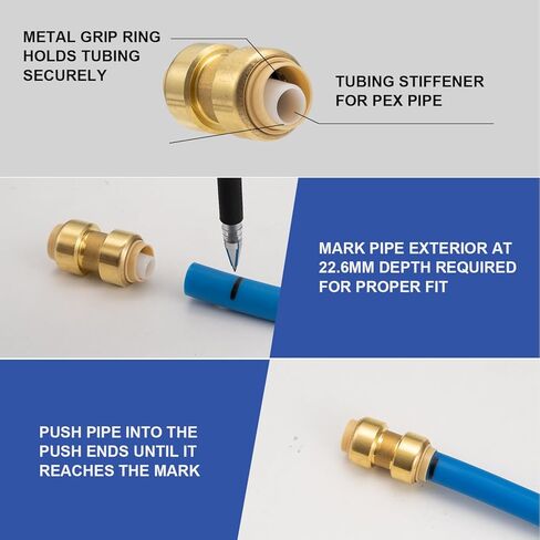 مجموعة تركيب أنابيب PEX مقاس 1/2 بوصة، مجموعة تركيب دفع نحاسية مقاس 1/2 بوصة مع كوع 90 درجة، نقطة الإنطلاق والوصلة، ادفع للتوصيل للاتصال السريع بحزمة أنابيب PEX المكونة من 12 قطعة in Kuwait