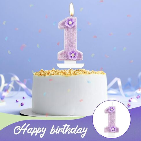 Number 1 Birthday Candles, Macaron 3D Number Candles for Cake Topper with Flower, 1st Birthday Candles Girls Women Sweet Theme Birthday Party Wedding Anniversary Celebration Supplies in Saudi Arabia