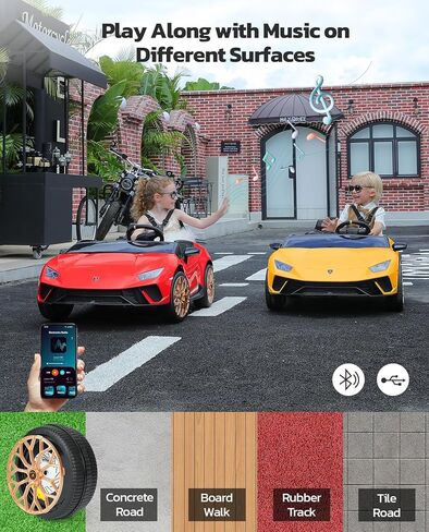 سيارة ركوب ELEMARA بمقعدين، سيارة لامبورغيني كهربائية أكبر مقاس 20.5 بوصة، سيارة بطارية 12 فولت 10 أمبير للأطفال مع جهاز تحكم عن بعد للوالدين، 3 سرعات، بلوتوث، ضوء LED، بحد أقصى 4.0 ميل في الساعة، سيارة كهربائية للفتيات 3-8، وردي in Kuwait
