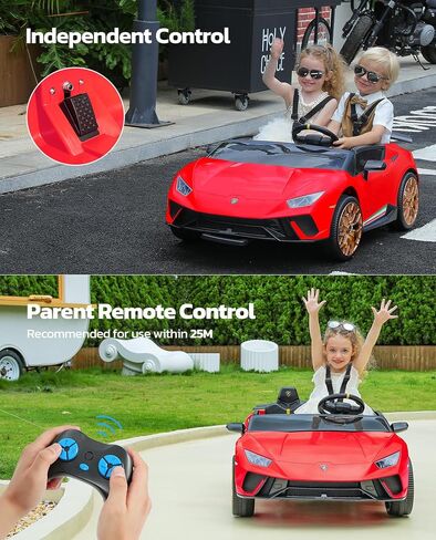 سيارة ركوب ELEMARA بمقعدين، سيارة لامبورغيني كهربائية أكبر مقاس 20.5 بوصة، سيارة بطارية 12 فولت 10 أمبير للأطفال مع جهاز تحكم عن بعد للوالدين، 3 سرعات، بلوتوث، ضوء LED، بحد أقصى 4.0 ميل في الساعة، سيارة كهربائية للفتيات 3-8، وردي in Kuwait