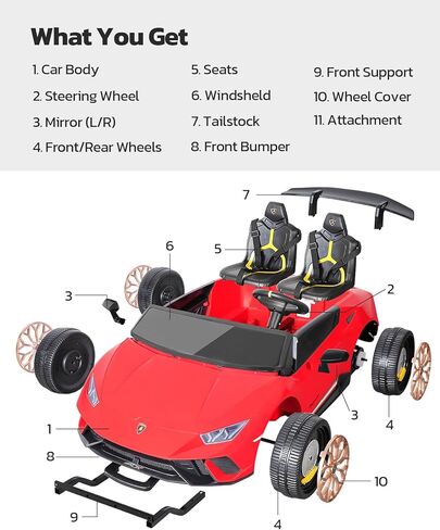 سيارة ركوب ELEMARA بمقعدين، سيارة لامبورغيني كهربائية أكبر مقاس 20.5 بوصة، سيارة بطارية 12 فولت 10 أمبير للأطفال مع جهاز تحكم عن بعد للوالدين، 3 سرعات، بلوتوث، ضوء LED، بحد أقصى 4.0 ميل في الساعة، سيارة كهربائية للفتيات 3-8، وردي in Kuwait