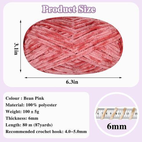 12 PCS Soft Chenille Yarn Velvet Yarn for Crocheting,Fluffy Yarn for Knitting and Crochet DIY Craft,Warm Yarn for Blanket Bag Hat Scarve Clothe Gloves Slippers Doll(White+Blue+Pink+Red+Black+Green) in Saudi Arabia