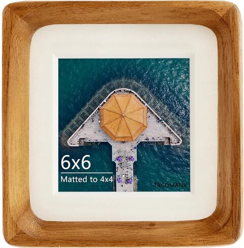 Handcrafted Natural Wood Picture Frame with Mat for Wall and Tabletop display (Teak, 6x6 matted to 4x4) in Saudi Arabia