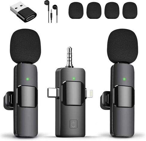 TUTGLOBAL USB Type-C&Lightning Mini Wireless Lavalier Microphone for Android iPhone iPad iPhone 15 Pro Max Galaxy,2 Pack Lapel Microphones,AutoConnect Noise Cancelling Mic for Podcast/Record/etc in Kuwait