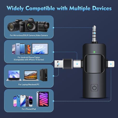 TUTGLOBAL USB Type-C&Lightning Mini Wireless Lavalier Microphone for Android iPhone iPad iPhone 15 Pro Max Galaxy,2 Pack Lapel Microphones,AutoConnect Noise Cancelling Mic for Podcast/Record/etc in Kuwait