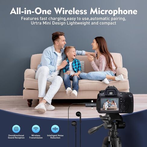 TUTGLOBAL USB Type-C&Lightning Mini Wireless Lavalier Microphone for Android iPhone iPad iPhone 15 Pro Max Galaxy,2 Pack Lapel Microphones,AutoConnect Noise Cancelling Mic for Podcast/Record/etc in Kuwait
