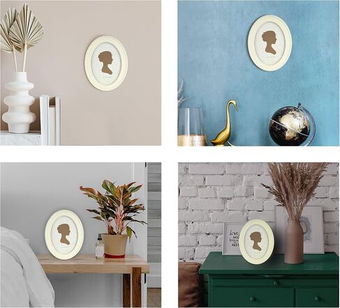 Sunlit Vintage Picture Frame 5x7 Inch with Beaded Border, Oval Luxury Antique Photo Frames with Glass Front, Boho Photo Display, Tabletop Wall Hanging, Gift Idea, Distressed White in Kuwait