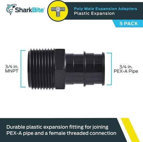 SharkBite 3/4 x 3/4 Inch Poly MNPT Expansion Adapter for PEX-A Pipe, Pack of 5, Plastic Plumbing Fittings, Male Adapter for PEX-A Tubing, UA134A5 in Saudi Arabia