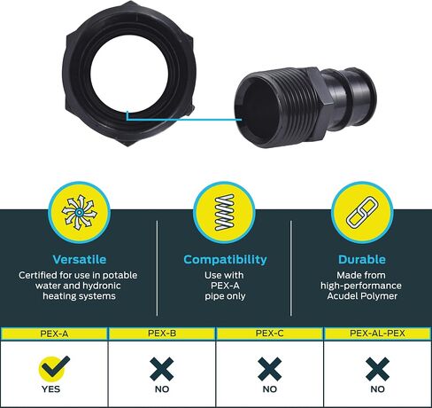 SharkBite 3/4 x 3/4 Inch Poly MNPT Expansion Adapter for PEX-A Pipe, Pack of 5, Plastic Plumbing Fittings, Male Adapter for PEX-A Tubing, UA134A5 in Saudi Arabia