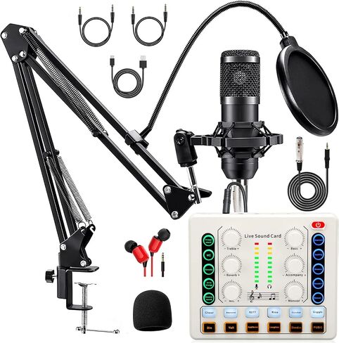 حزمة معدات sktome Podcast لعدد 2، مغير صوت V8s مع حزمة ميكروفون بودكاست BM-800 - ميكروفون مكثف استوديو مثالي للبث والتسجيل والغناء والبث والألعاب in Kuwait