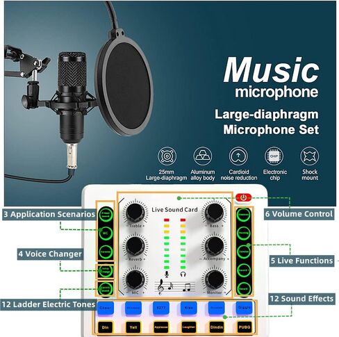 حزمة معدات sktome Podcast لعدد 2، مغير صوت V8s مع حزمة ميكروفون بودكاست BM-800 - ميكروفون مكثف استوديو مثالي للبث والتسجيل والغناء والبث والألعاب in Kuwait