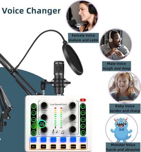 حزمة معدات sktome Podcast لعدد 2، مغير صوت V8s مع حزمة ميكروفون بودكاست BM-800 - ميكروفون مكثف استوديو مثالي للبث والتسجيل والغناء والبث والألعاب in Kuwait