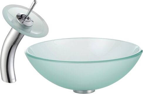 Kraus KGW-1700CH-FR Single Lever Vessel Glass Waterfall Bathroom Faucet Chrome with Frosted Glass Disk,Bronze in Saudi Arabia