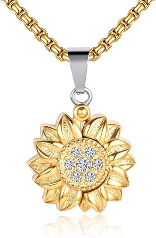 Heart Sunflower Urn Necklace for Ashes Women Men Flower Cremation Keepsake Memorial Jewelry Gift in Kuwait