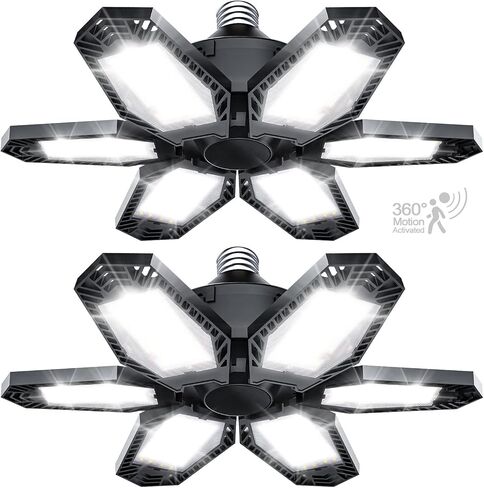 TANBABY 2 Pack LED Garage Lights, Total 30000LM Deformable Best Garage Light Ceiling LED Shop Lights, 150W E26/E27 LED Light Garage Lighting with 6+1 Adjustable Panels Garage Bulb for Basement, Attic in Saudi Arabia