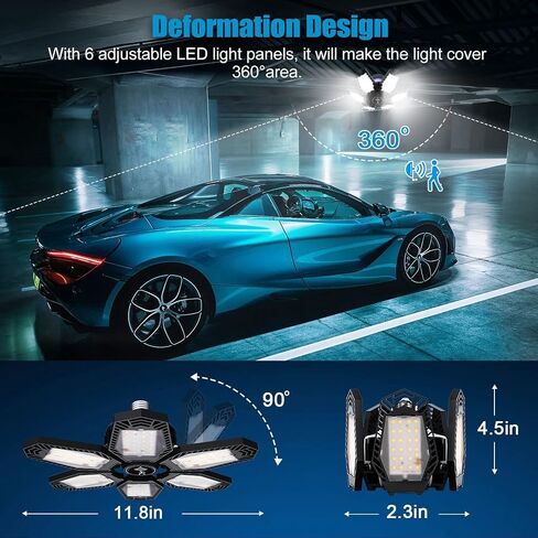 TANBABY 2 Pack LED Garage Lights, Total 30000LM Deformable Best Garage Light Ceiling LED Shop Lights, 150W E26/E27 LED Light Garage Lighting with 6+1 Adjustable Panels Garage Bulb for Basement, Attic in Saudi Arabia