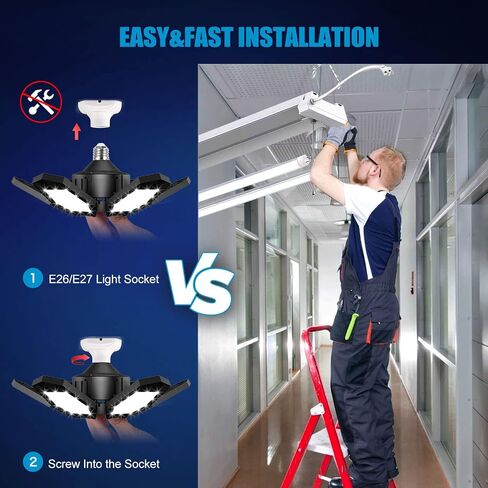 TANBABY 2 Pack LED Garage Lights, Total 30000LM Deformable Best Garage Light Ceiling LED Shop Lights, 150W E26/E27 LED Light Garage Lighting with 6+1 Adjustable Panels Garage Bulb for Basement, Attic in Saudi Arabia