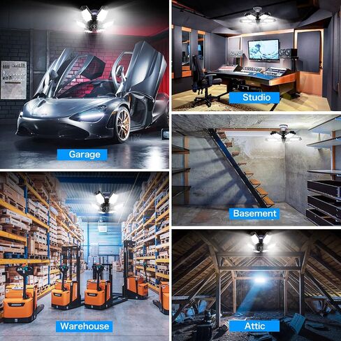 TANBABY 2 Pack LED Garage Lights, Total 30000LM Deformable Best Garage Light Ceiling LED Shop Lights, 150W E26/E27 LED Light Garage Lighting with 6+1 Adjustable Panels Garage Bulb for Basement, Attic in Saudi Arabia