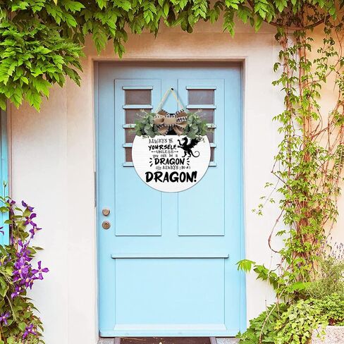 Always Be Yourself Unless You Can Be A Dragon Wreaths Round Wood Hanging Sign with Ribbon Bow Wall Art Decor for Home Farmhouse Bar Pub Yard Front Door Decorations Gifts 12 x 12 Inch in Saudi Arabia