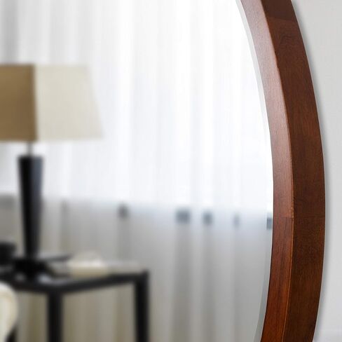 Kate and Laurel McLean Mid-Century Wood Framed Wall Mirror, 30 inch Diameter, Walnut Brown, Decorative Modern Round Mirror in Saudi Arabia
