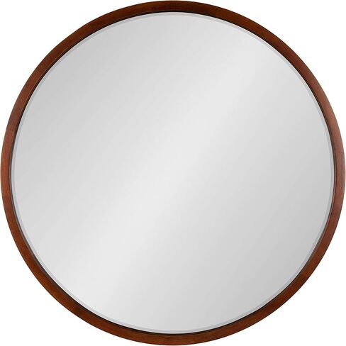 Kate and Laurel McLean Mid-Century Wood Framed Wall Mirror, 30 inch Diameter, Walnut Brown, Decorative Modern Round Mirror in Saudi Arabia