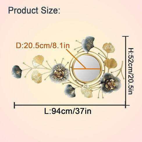 Mirror Wall Decor, Wall Mirrors Use 3D Metal Ginkgo Biloba Design Frame and HD Glass Mirror, Home Wall Mirror Art Decor for Living Room Bedroom Bathroom,A,32.6 * 18.9IN in Saudi Arabia