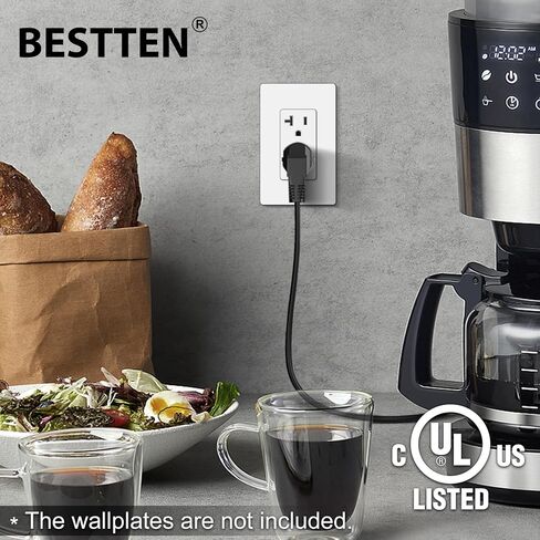 BESTTEN 10 عبوات من منافذ مقبس الحائط للديكور بقدرة 20 أمبير، غير مقاومة للعبث، 20 أمبير/125 فولت/2500 وات، للاستخدام السكني والتجاري، مدرج في قائمة UL، أبيض in Kuwait