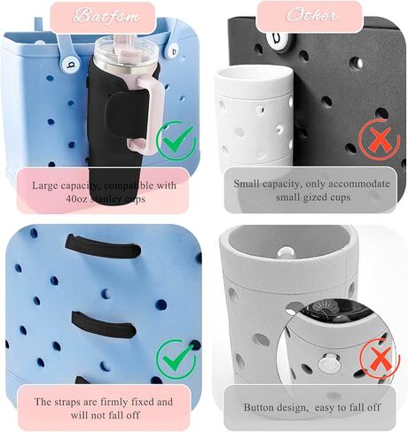 Bogg Bag Cup Holder for Stanley Bogg Bag Drink Holder Attachment 40OZ Water Bottle Holder Adjustable Cup Holder Accessories for Bogg Bag/Beach Hole Bag Take Out Cup Carriers(Black) in Saudi Arabia