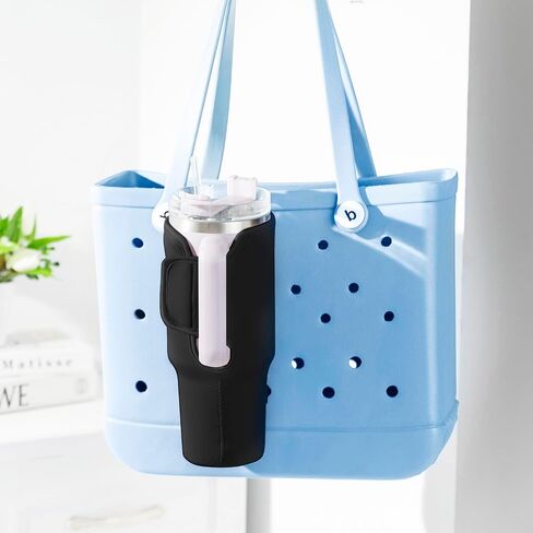 Bogg Bag Cup Holder for Stanley Bogg Bag Drink Holder Attachment 40OZ Water Bottle Holder Adjustable Cup Holder Accessories for Bogg Bag/Beach Hole Bag Take Out Cup Carriers(Black) in Saudi Arabia