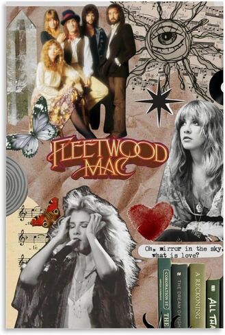 SkVLf ملصق فني عتيق Fleetwood Mac Canvas Collage ملصق فني لوحة زخرفية من القماش وملصقات جدارية وصورة فنية مطبوعة على ملصقات ديكور غرفة النوم العائلية الحديثة 12 × 18 بوصة (30 × 45 سم) in Kuwait