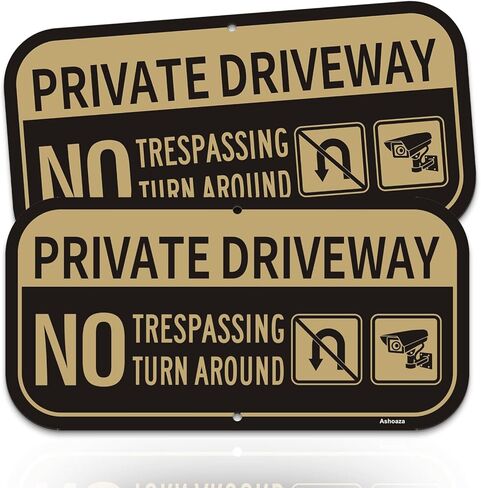 Private Driveway Sign, Aluminum No Parking No Turn Around Driveway Sign Outdoor Metal, Private Driveway No Turnaround Reflective, UV Protected and Weatherproof, 12'' x 6''(2 Pack) in Saudi Arabia