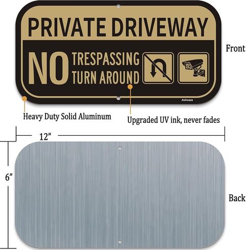 Private Driveway Sign, Aluminum No Parking No Turn Around Driveway Sign Outdoor Metal, Private Driveway No Turnaround Reflective, UV Protected and Weatherproof, 12'' x 6''(2 Pack) in Saudi Arabia