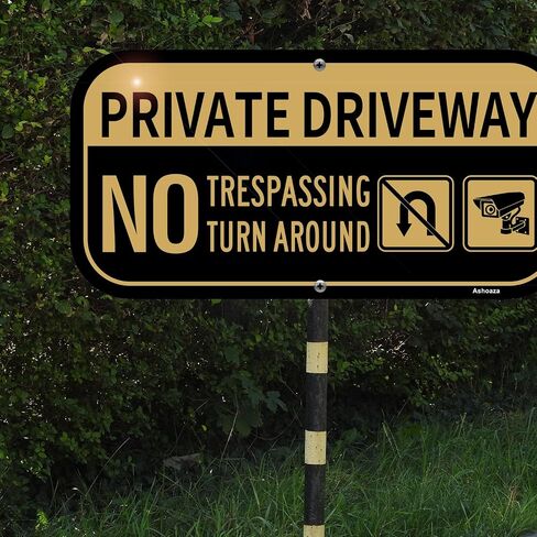 Private Driveway Sign, Aluminum No Parking No Turn Around Driveway Sign Outdoor Metal, Private Driveway No Turnaround Reflective, UV Protected and Weatherproof, 12'' x 6''(2 Pack) in Saudi Arabia