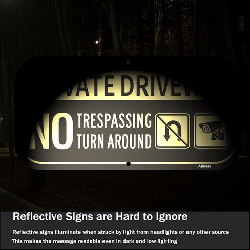 Private Driveway Sign, Aluminum No Parking No Turn Around Driveway Sign Outdoor Metal, Private Driveway No Turnaround Reflective, UV Protected and Weatherproof, 12'' x 6''(2 Pack) in Saudi Arabia