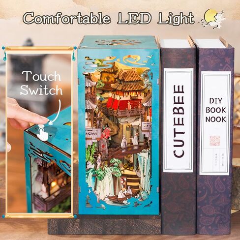مجموعة زوايا الكتب DIY من CUTEBEE مع مقاومة للغبار، وإدخال رف الكتب، مجموعة مصغرة DIY، وحامل الكتب، ونموذج بناء مجموعة الإبداع، وزقاق الديكور مع ضوء LED (الإيقاع السري) in Kuwait