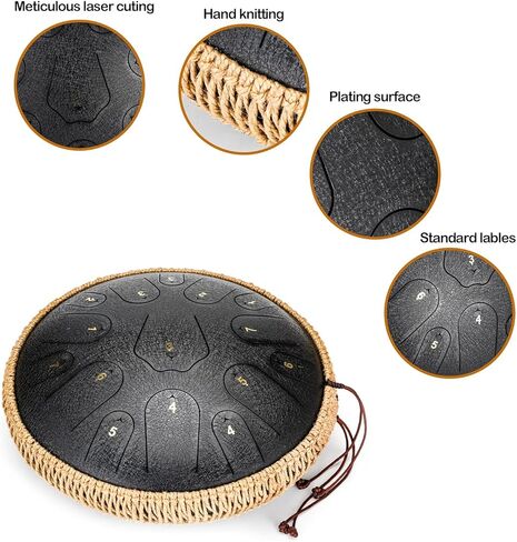 Steel Tongue Drum- ChunFeng 14 Inches 15 Notes Hand pan Drum Instrument With Drumsticks,Carry Bag, Music Book, C-Major (Navy Blue) in Kuwait
