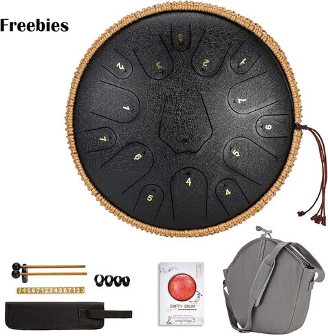 Steel Tongue Drum- ChunFeng 14 Inches 15 Notes Hand pan Drum Instrument With Drumsticks,Carry Bag, Music Book, C-Major (Navy Blue) in Kuwait