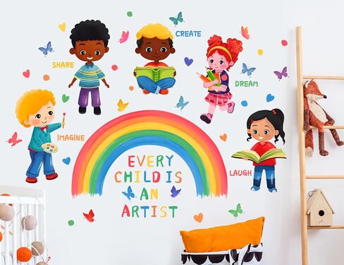 Removable Reading Corner Rainbow Wall Decal DIY Peel and Stick Kids Wall Sticker Colorful Handprint Heart Decal Vinyl Wall Mural Art Decor for Daycare Playroom Bedroom Sofa TV Background in Saudi Arabia
